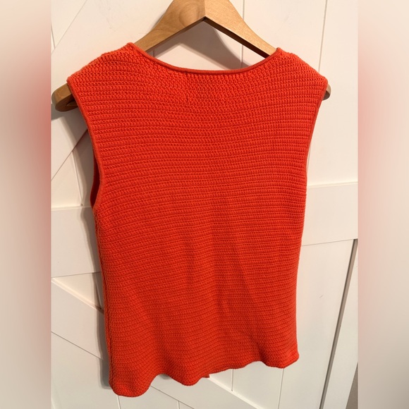 ONTE Orange Textured Knit Sweater Vest Small Button Front Pocket Coastal Grandma - Picture 6 of 6